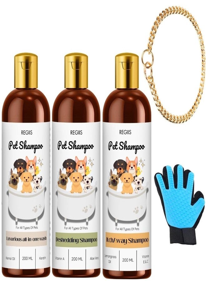 REGIIS Pet Shampoo Set with Grooming Glove, 200 ml, All-in-One, Deshedding, Anti-Itch Formula(Pack of 5) - Image 1